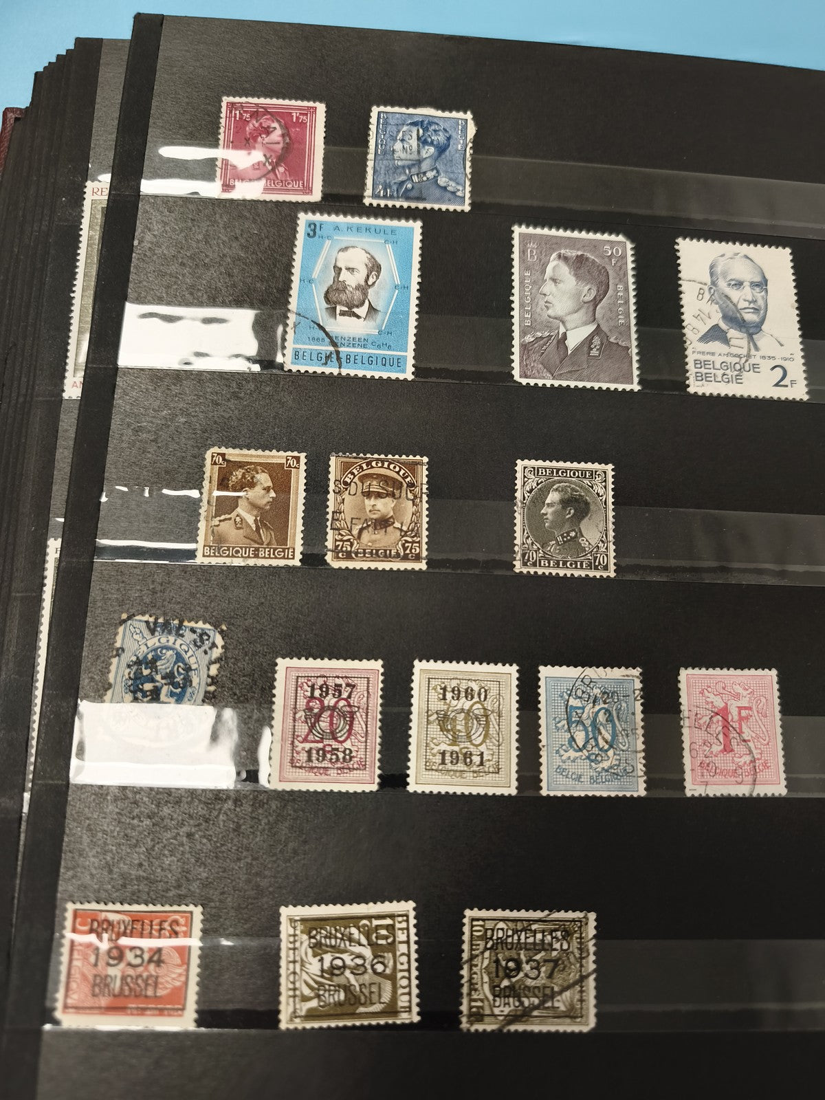 Lot anciens timbres oblitérés Belgique philatélie collection, portraits et surta