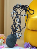 Collier ethnique vintage perles noires coquillages pendentif pierre style artisa