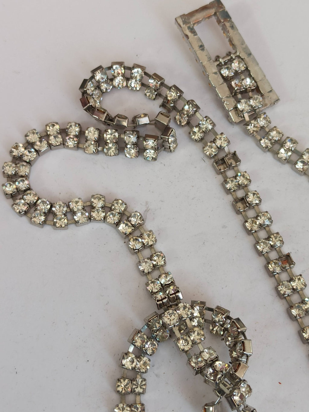 Ceinture vintage strass rhinestone métal argenté, accessoire ancien chic