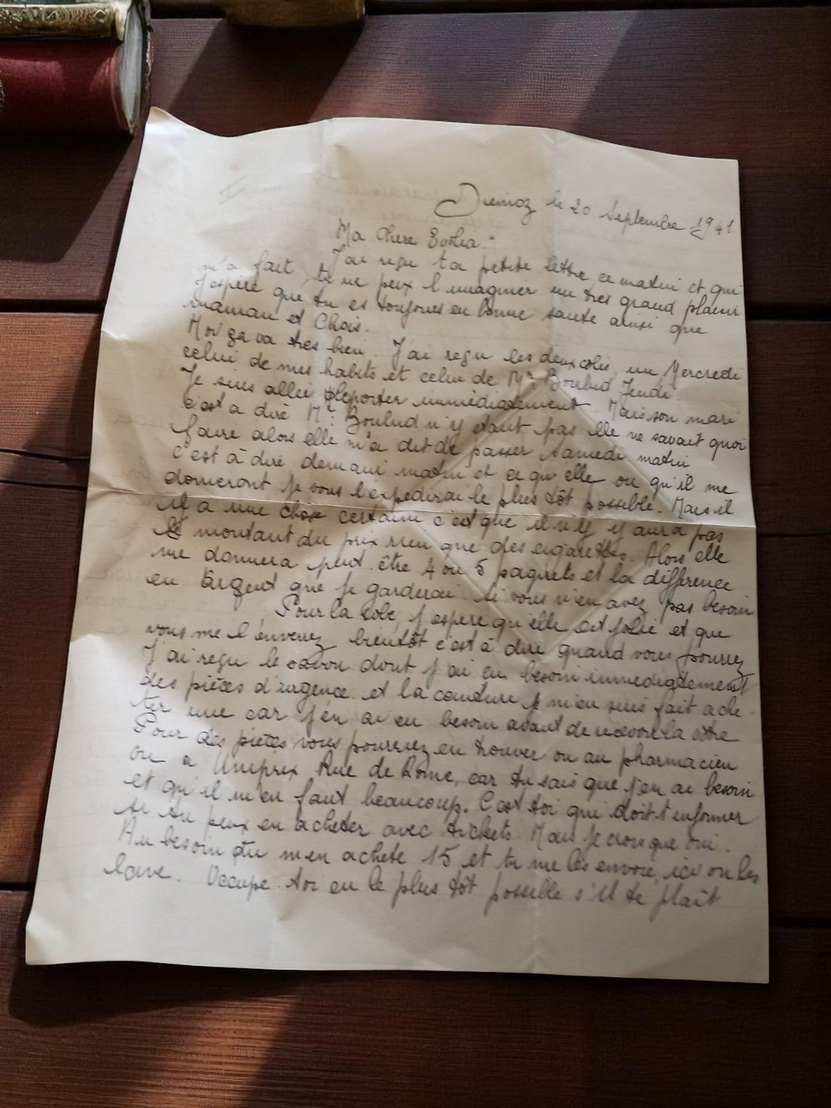 Lettre manuscrite datée 20 septembre 1941 ancienne témoignage vie quotidienne