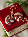 Boucles d’oreilles vintage rondes spiralées rouge blanc, rétro fantaisie clip