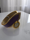 Montre bracelet femme vintage rétro violet doré strass design années 80-90
