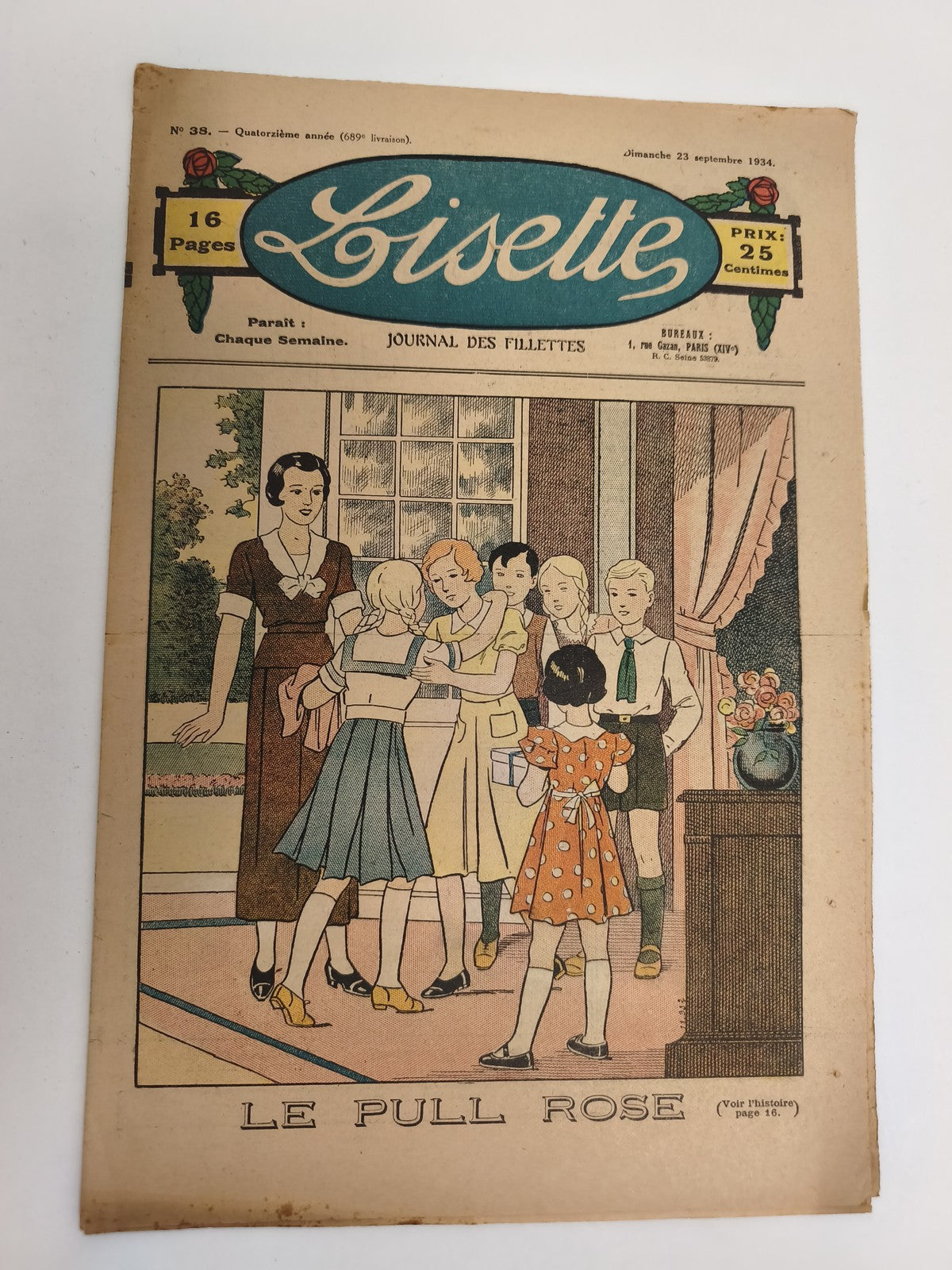 Ancien journal Lisette 1934, Journal des fillettes, couverture illustrée vintage