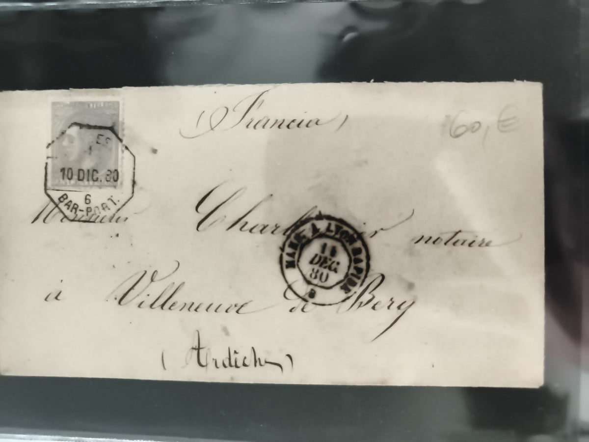 Lettre ancienne 1880 France timbre oblitéré Bar-le-Duc cachet Villeneuve philaté