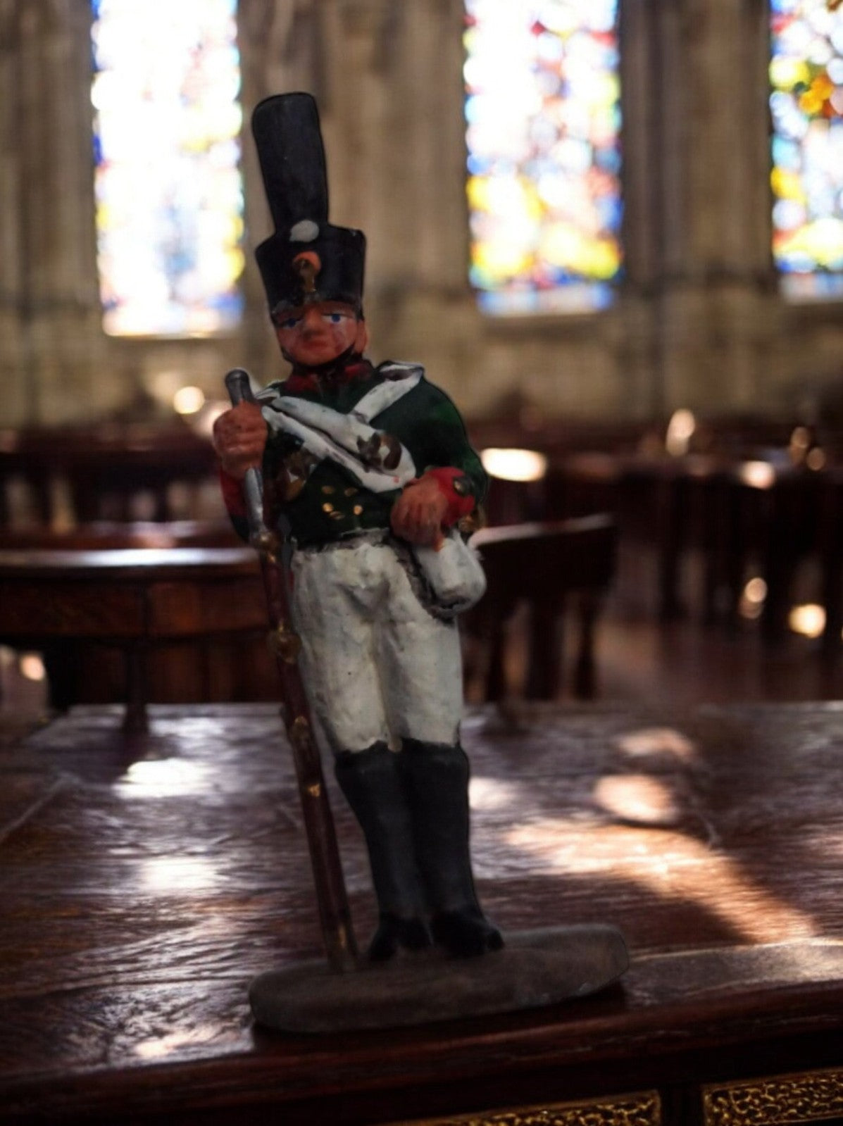 Figurine plomb soldat napoléonien uniforme vert blanc vintage pièce collection