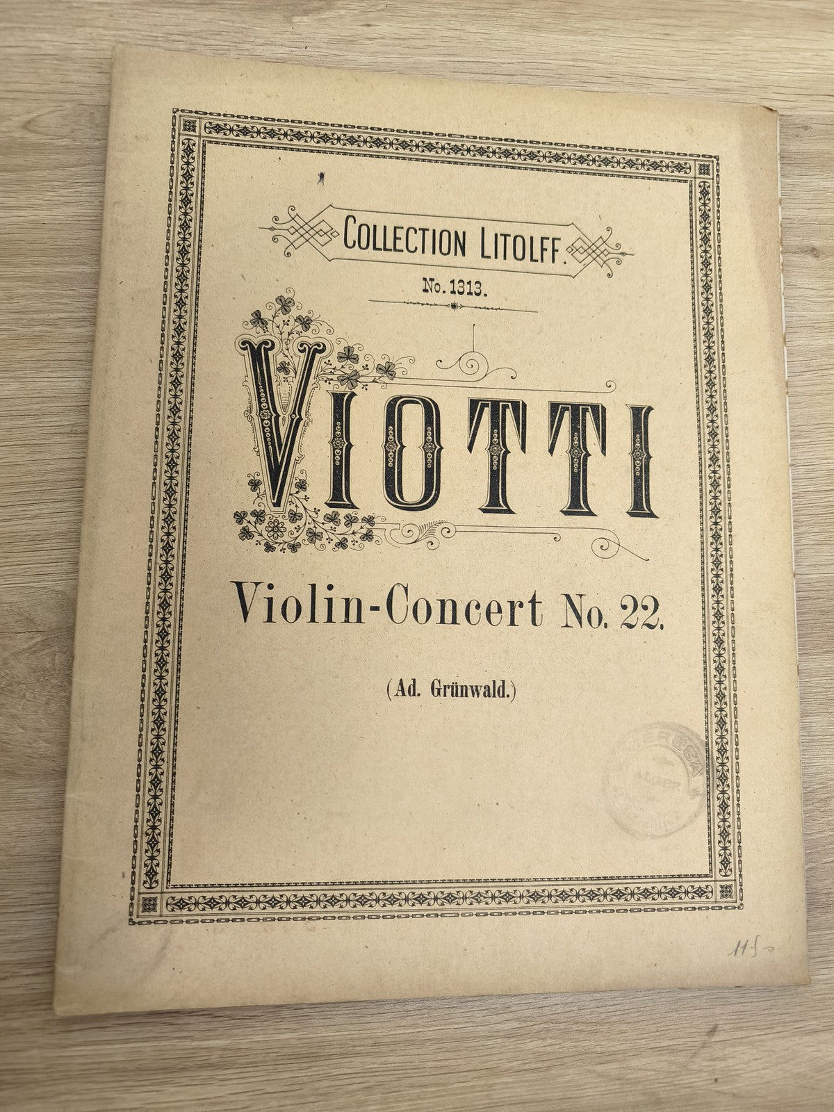 Ancien livre partitions Viotti violon piano Collection Litolff No.1313 vintage
