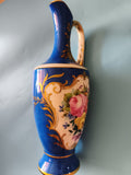 Pichet décoratif bleu fleuri style Marie Brizard dorures émail