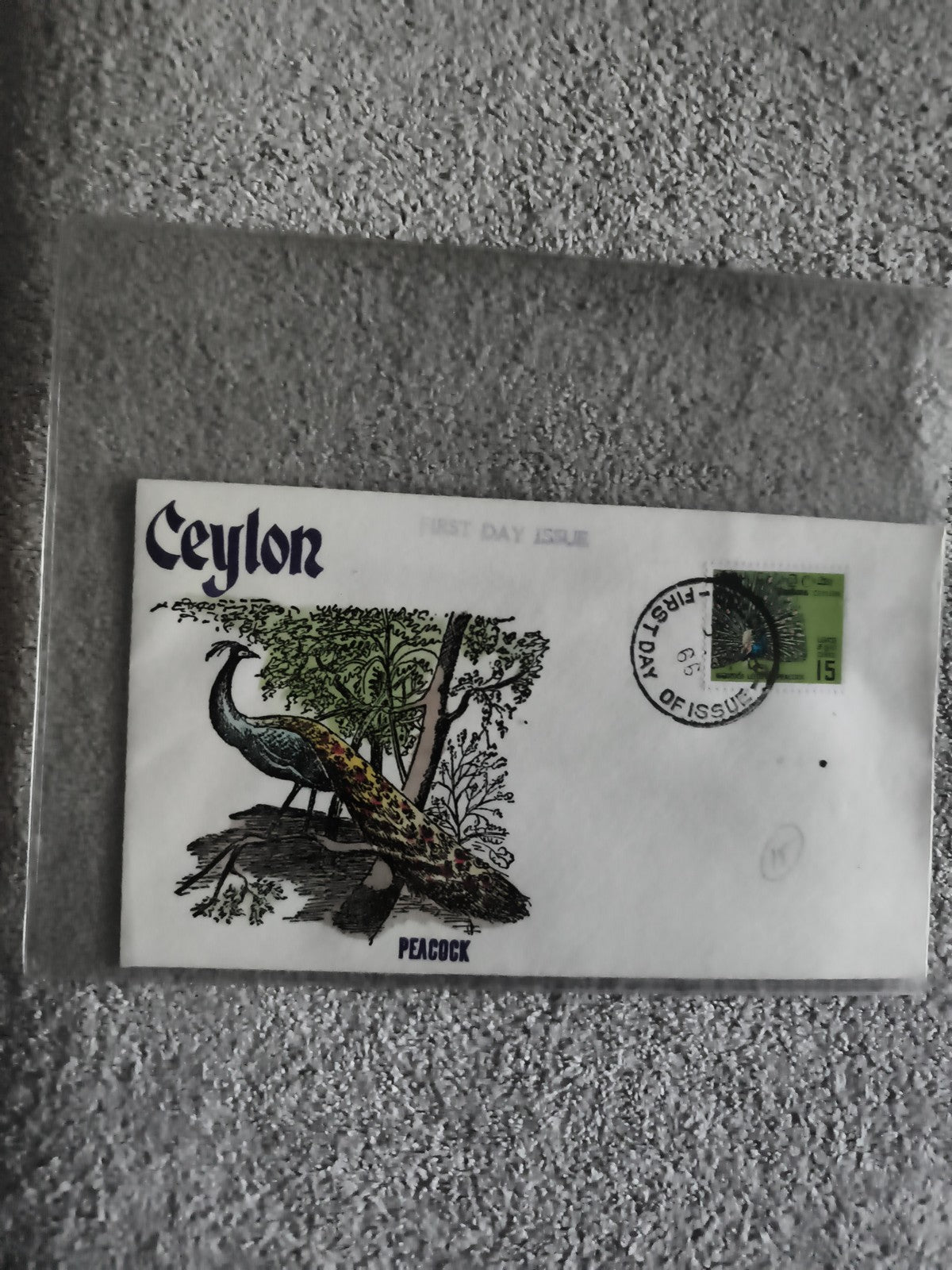Lettre premier jour Ceylon paon Peacock FDC philatélie (Ref 27)