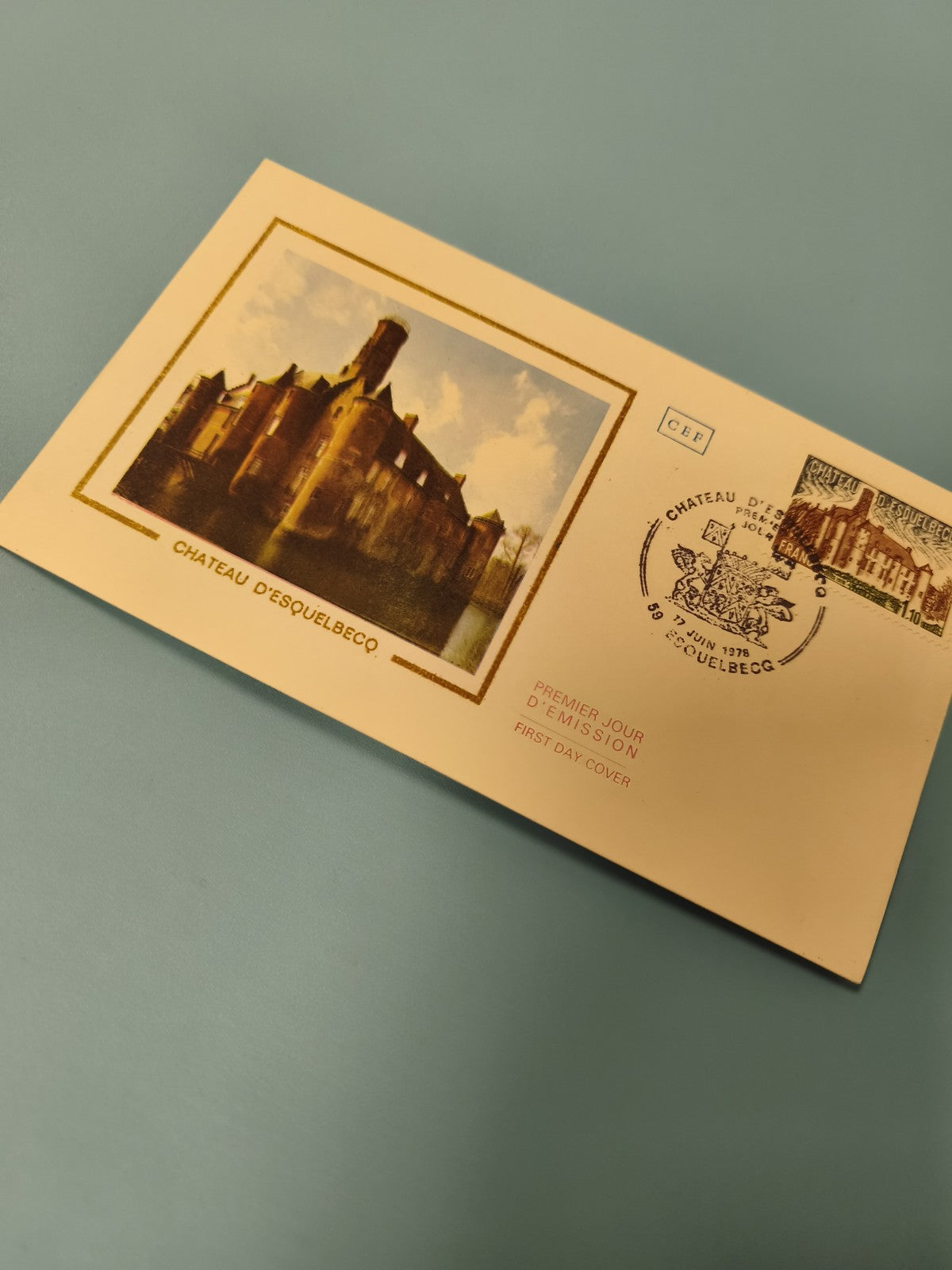 Enveloppe FDC premier jour Château d'Esquelbecq illustration couleur (Ref 10)