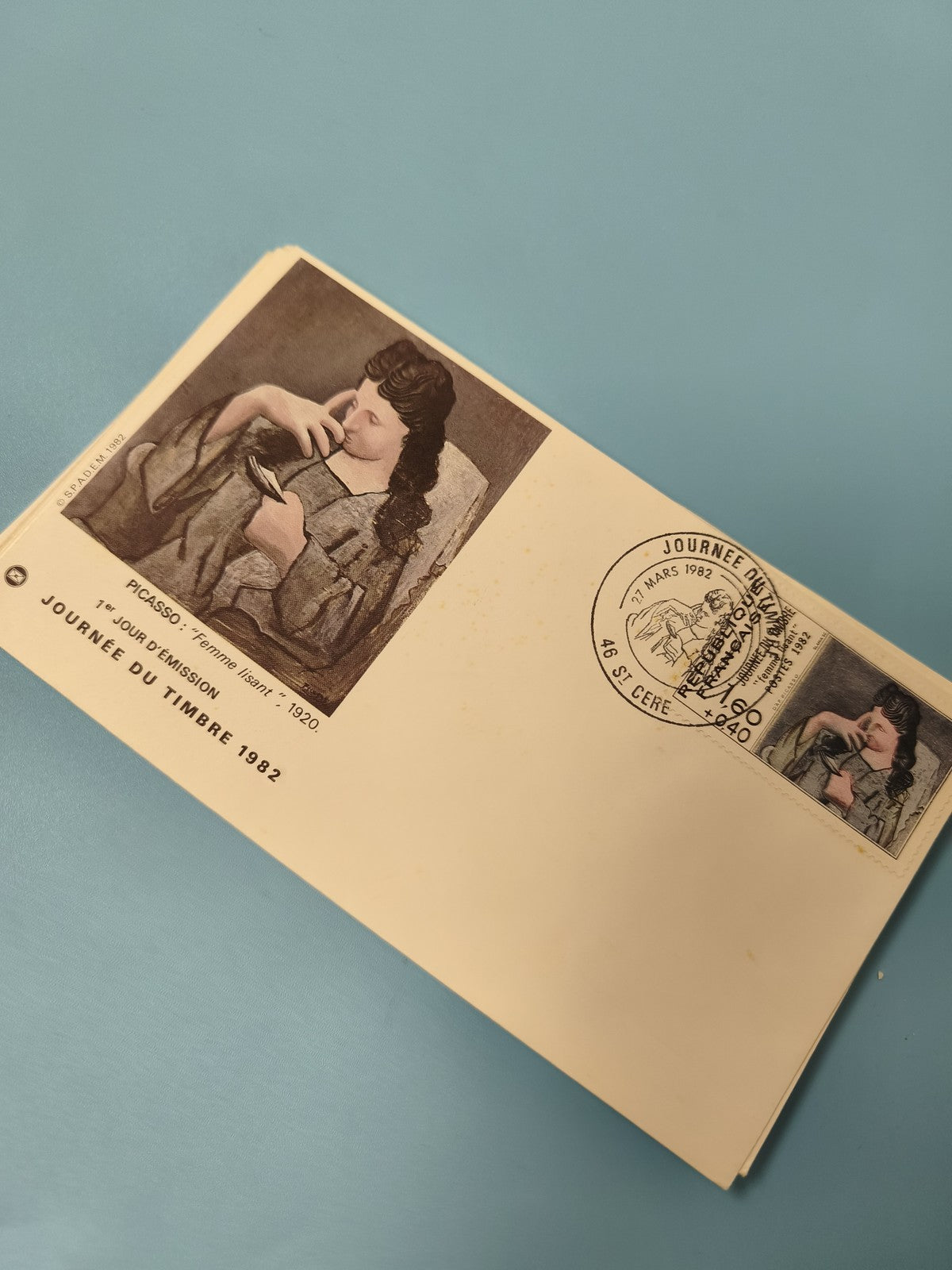 Enveloppe FDC premier jour 1982 Picasso Femme lisant cachet illustré philatélie