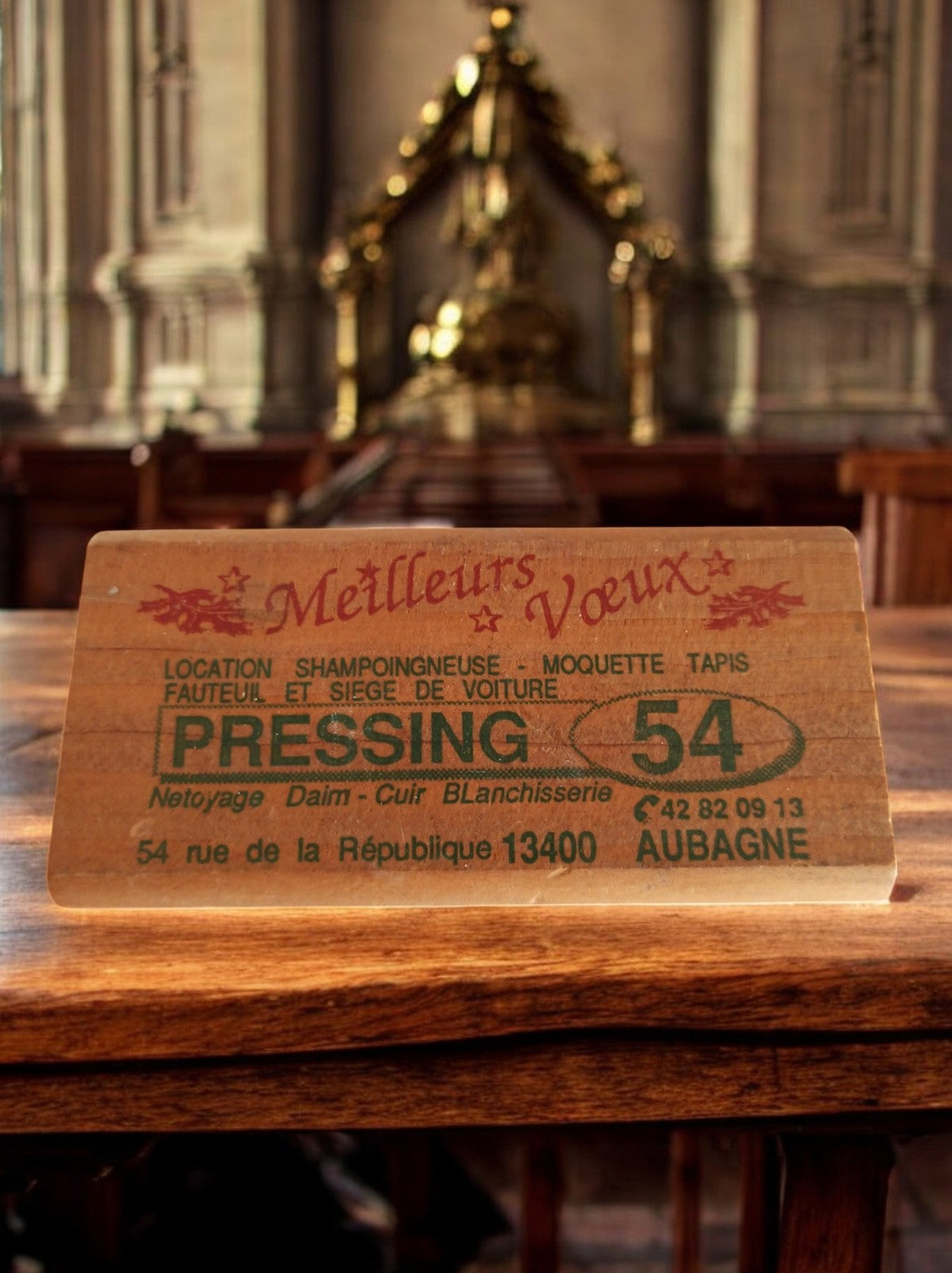 Plaque publicitaire bois Pressing 54 Aubagne vintage déco France