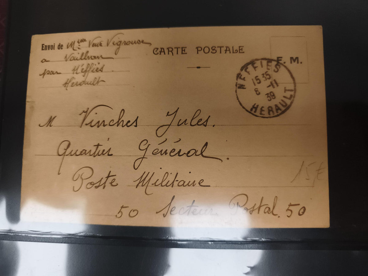 Carte postale militaire France 1939 Hérault FM oblitérée philatélie