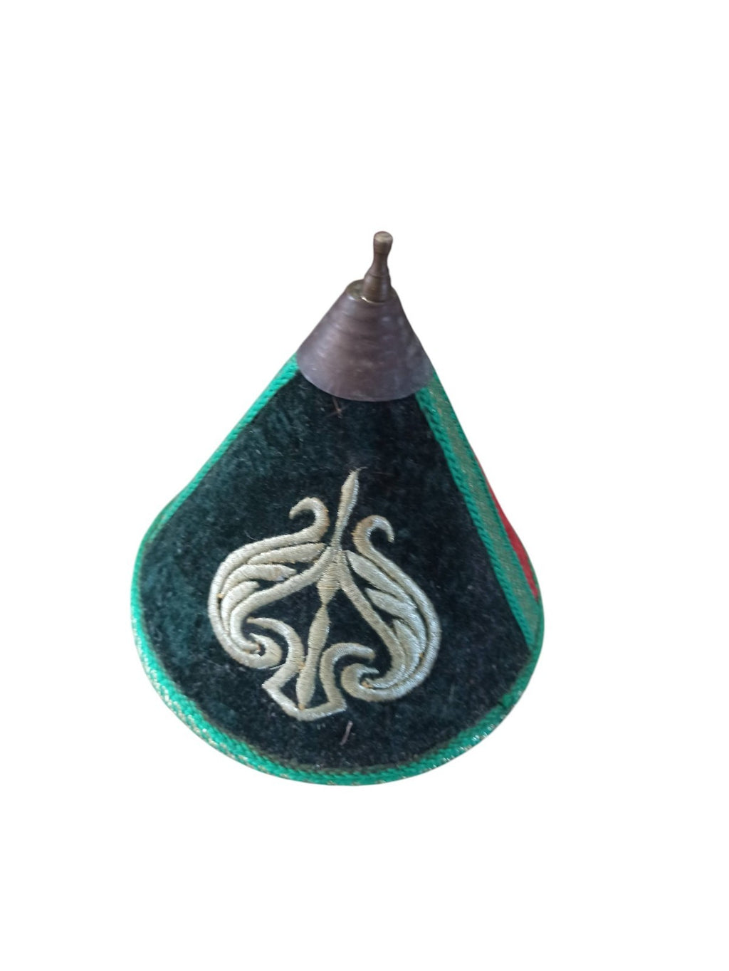 Chapeau marocain vintage en velours rouge vert, broderie traditionnelle, déco