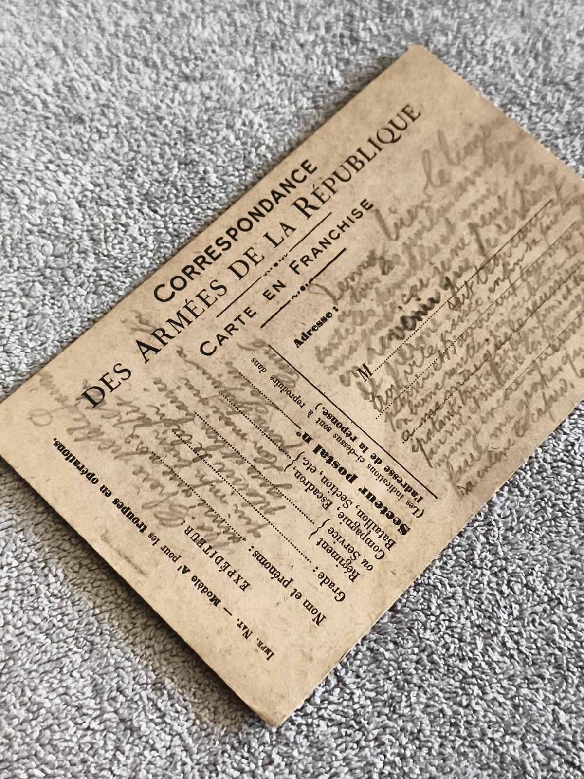 Carte militaire Armées de la République, correspondance franchise, philatélie