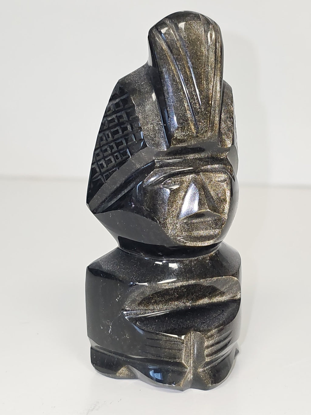 Vintage figurine ancienne obsidienne sculptée main style Maya Aztec Ancienne