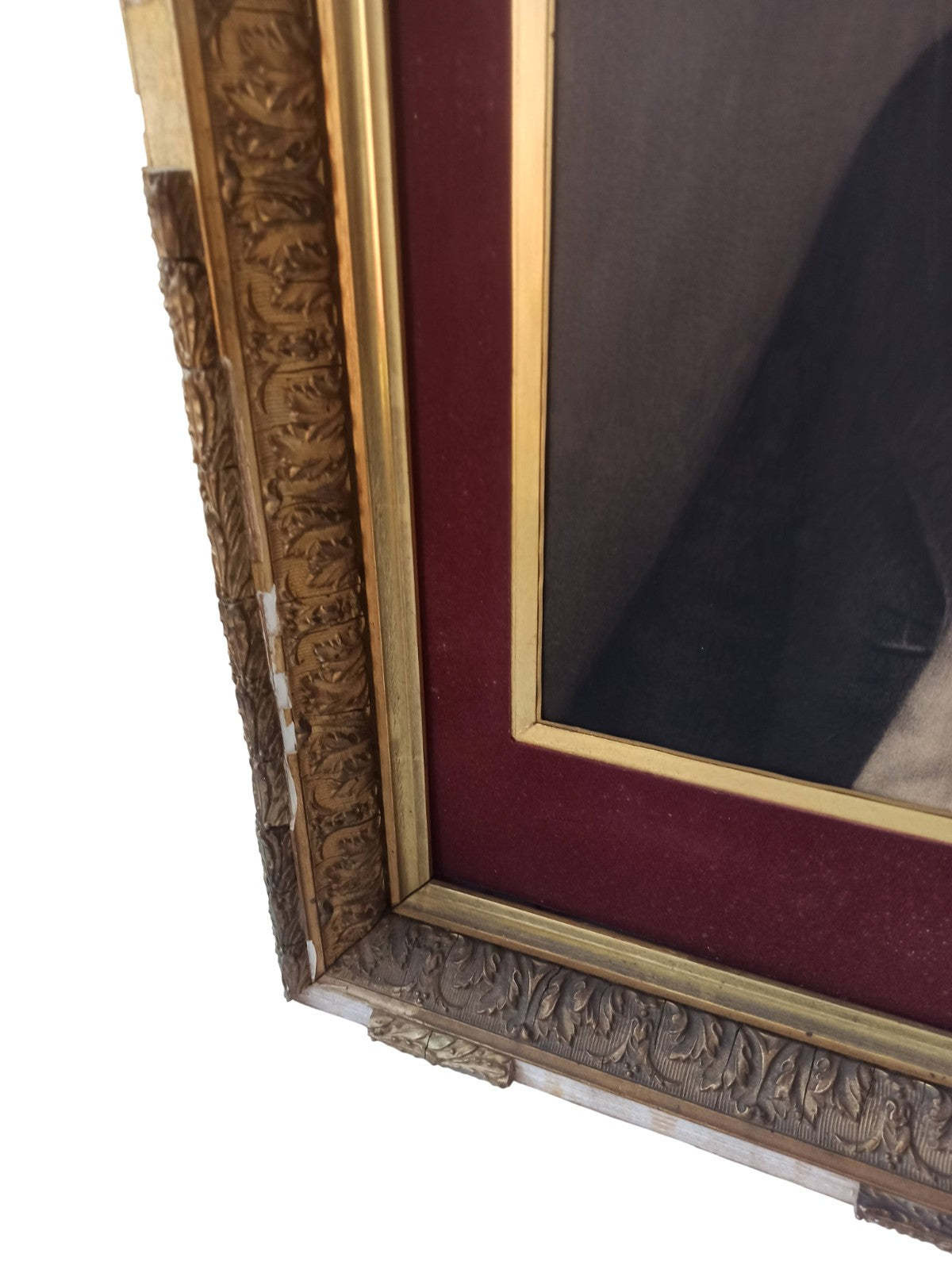 Portrait ancien fusain signé A. Castagné 1889 encadré, dessin XIXe, tableau vint