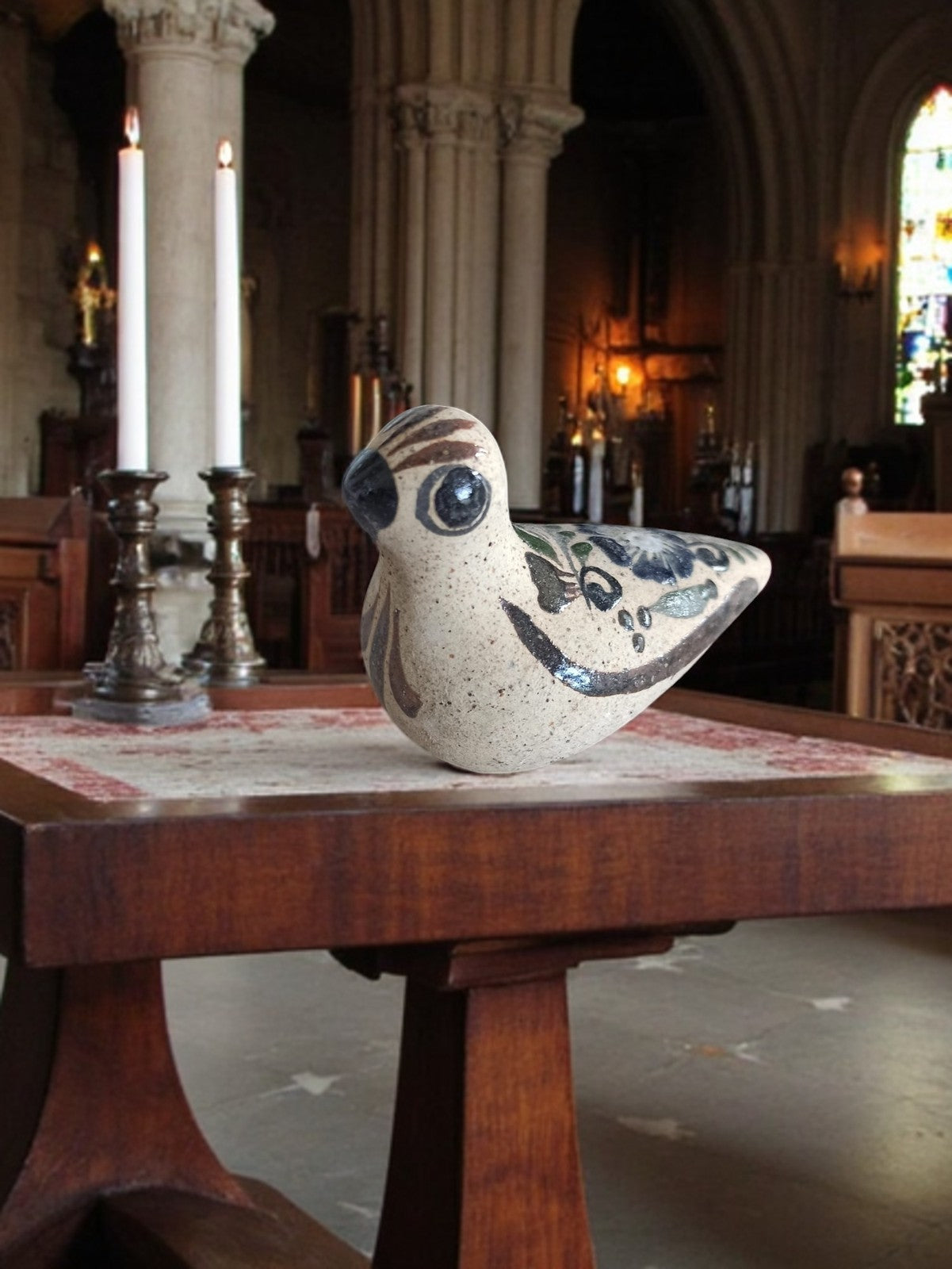 Statue oiseau folk art mexicain vintage céramique peinte main années 80 déco