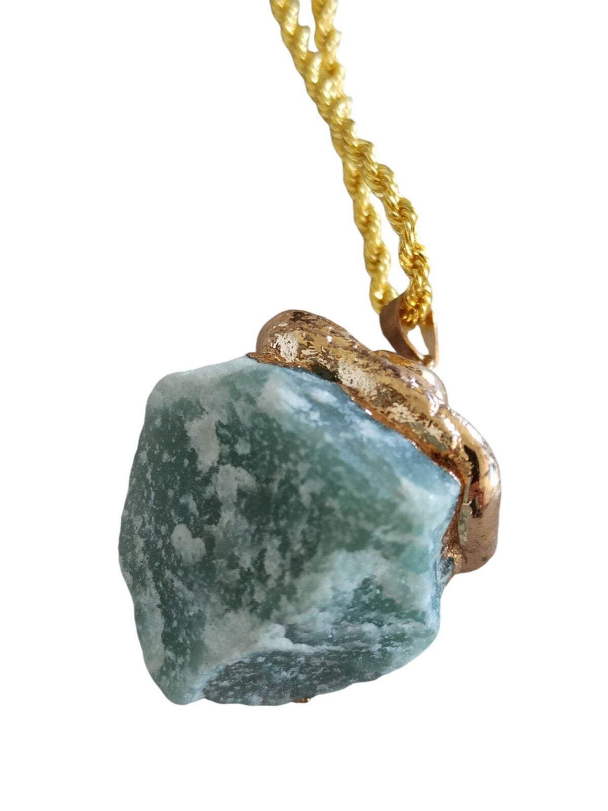 Collier pendentif femme plaqué or pierre verte lapis lazuli aventurine