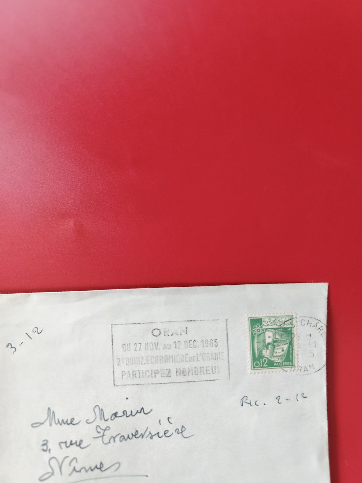Enveloppe philatélie Algérie timbrée Oran 1965 cachet postal vert