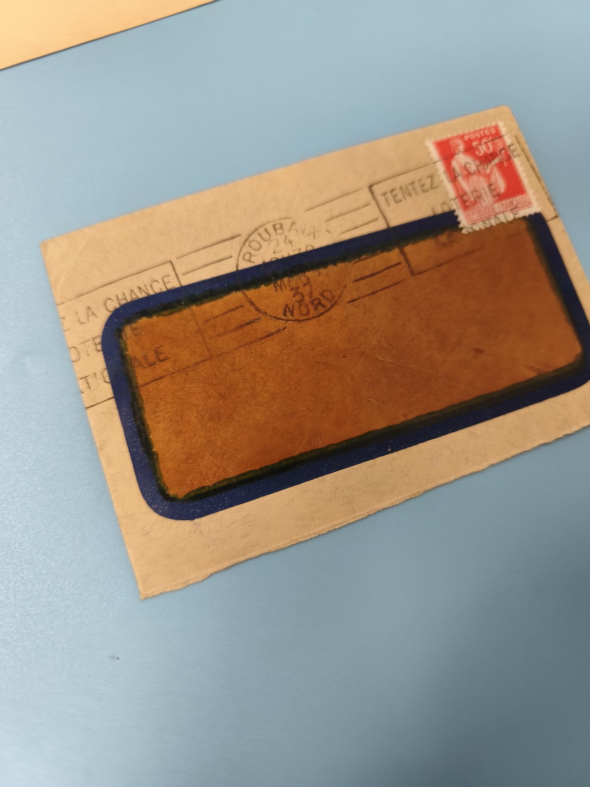 Ancienne enveloppe oblitérée début XXe philatélie, timbre 50c rouge, fenêtre