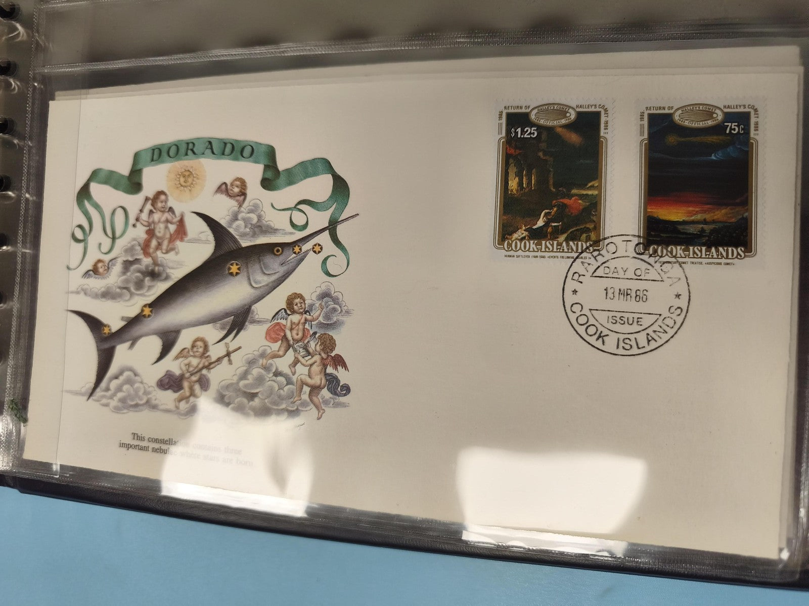 Enveloppe premier jour Cook Islands FDC Dorado 1986 timbres Halley