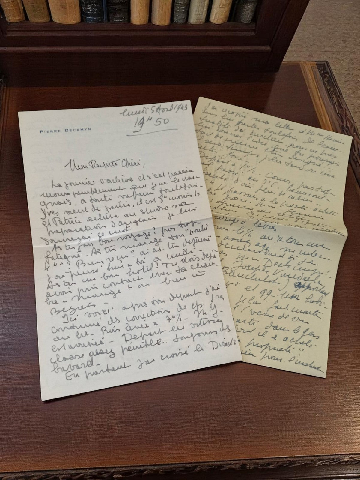 Lettre manuscrite 1943 Pierre Deckmyn guerre 39-45 papier ancien encre bleue