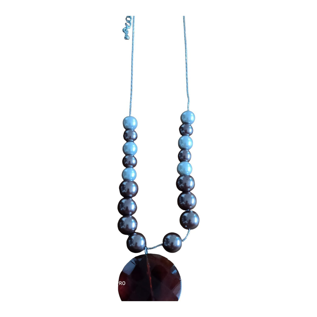 Collier vintage fantaisie signé perles et pendentif cristal rouge unique