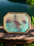 Broche vintage fantaisie, paysage abstrait, forme octogonale rétro