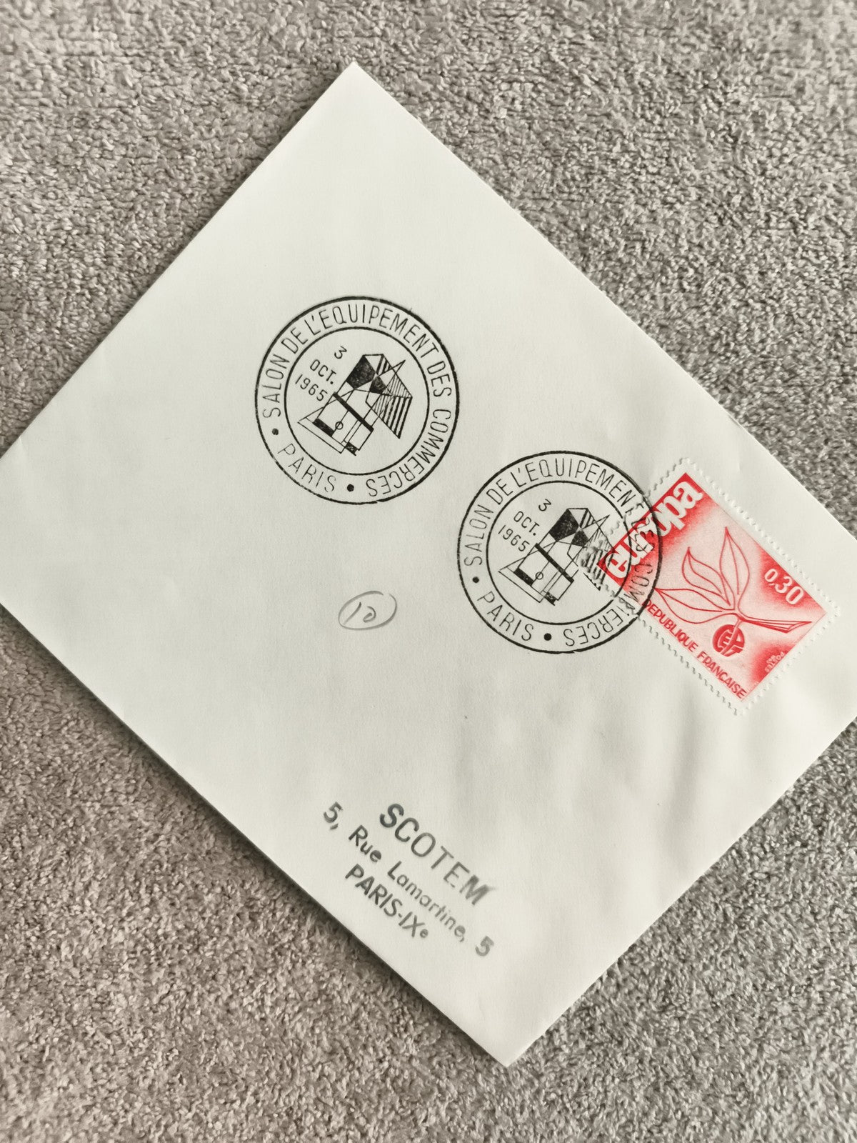 Lettre premier jour Salon Equipement Commerce 1965 Paris timbre 0,30 philatélie