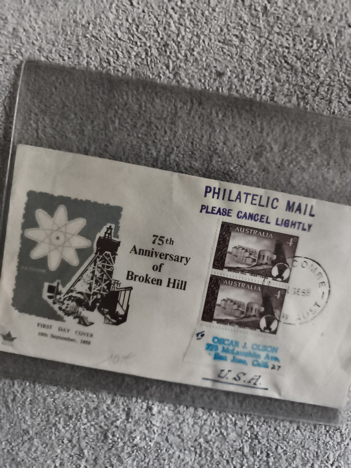 Lettre premier jour Broken Hill Australie 1958, 75th Anniversary, timbres philat