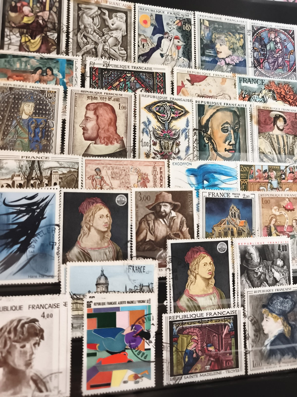 Timbres anciens France art peinture lot philatélie oblitérés vintage