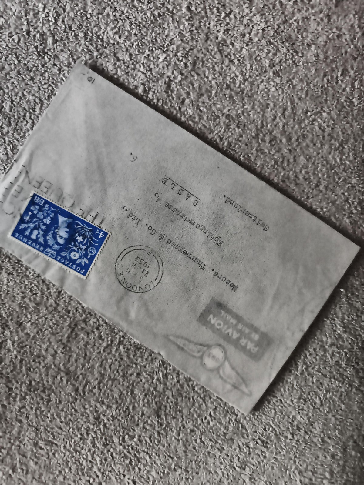 Lettre affranchie 1952 timbre GB bleu 4d Par Avion philatélie (Ref 1)