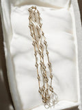 Collier vintage perles fantaisie, double rang, aspect doré rétro ancien