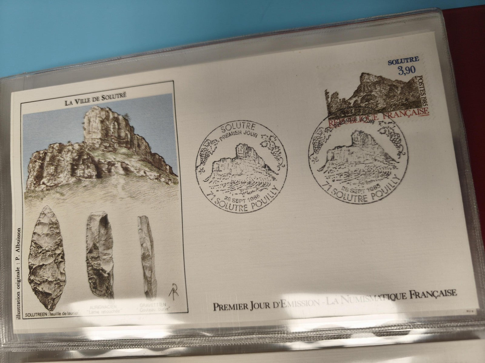 Enveloppe FDC premier jour Solutré 1985 timbre et cachets illustrés