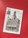 Carte postale philatélie Saint-Quentin mairie, timbre 0,50F, illustration couleu