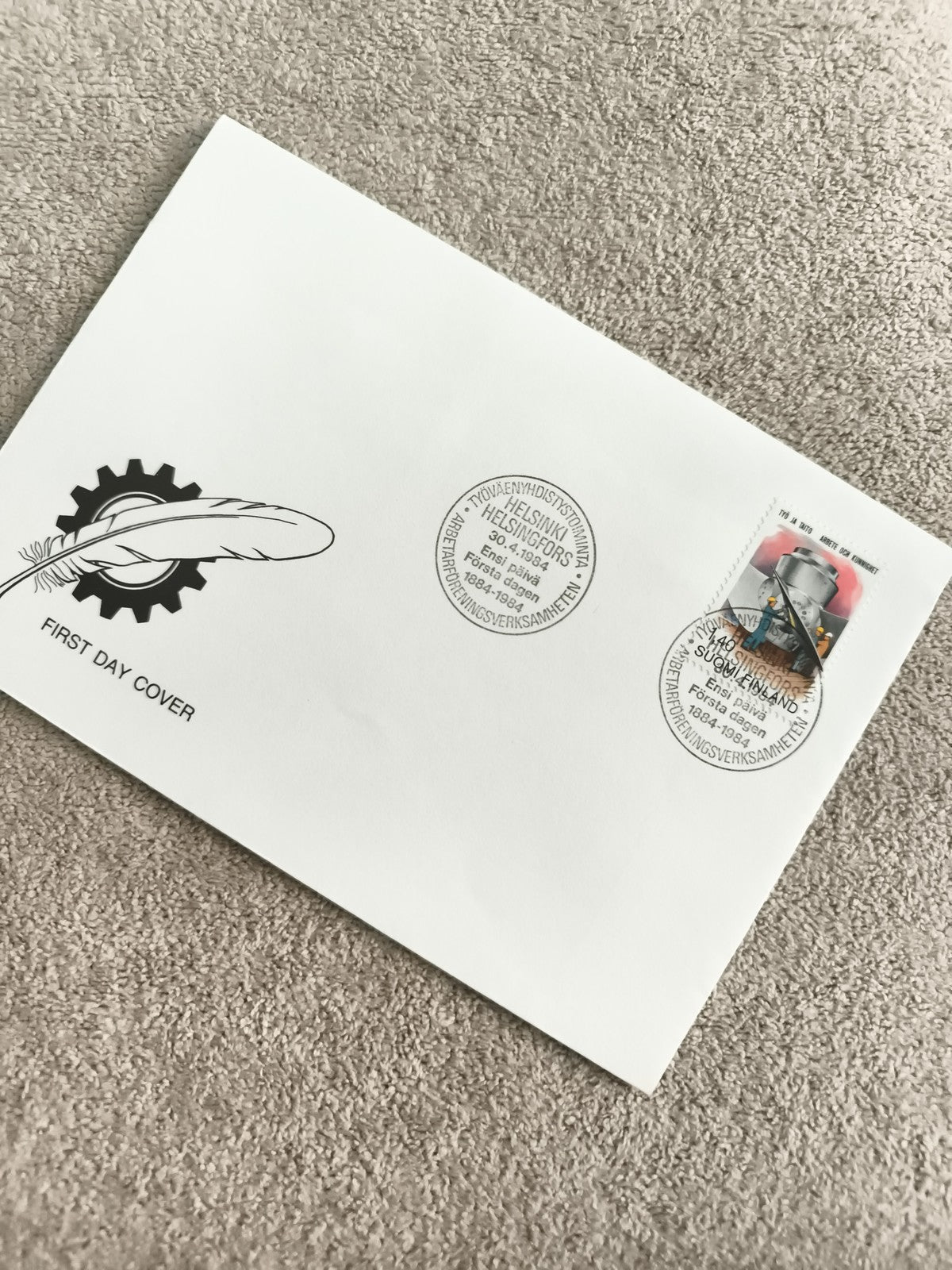 Lettre premier jour Finlande 1984 FDC cachet Helsinki timbre travail philatélie