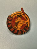 Vintage pin's baseball joueur batteur émaillé rouge jaune collection sport