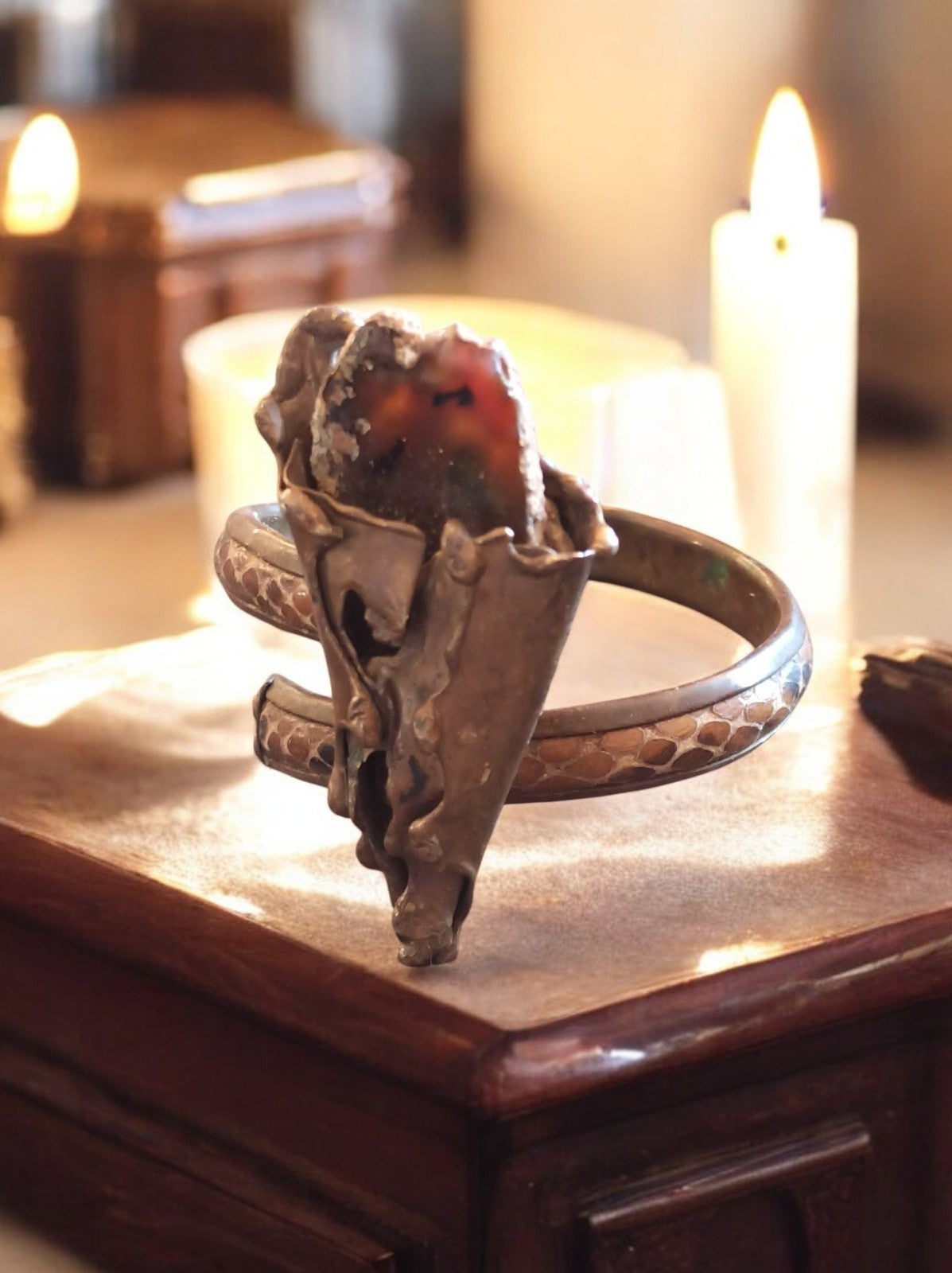 Bracelet Touareg laiton artisanal pierre agate naturelle bijou ethnique