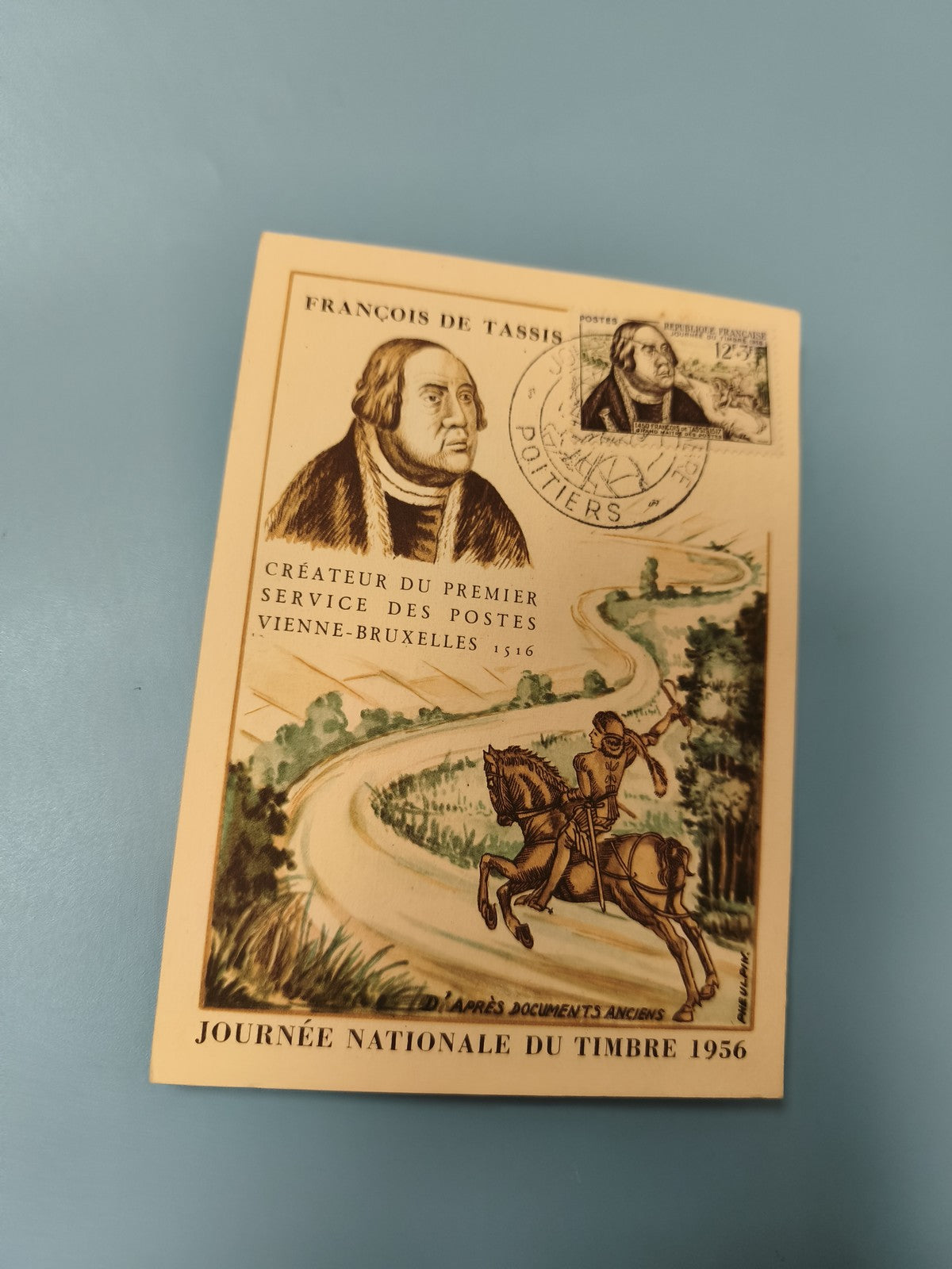Ancienne carte postale philatélie oblitérée Journée du Timbre 1956 François de T