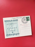 Carte postale philatélie Journée du Timbre 1942 oblitérée sur fond rouge