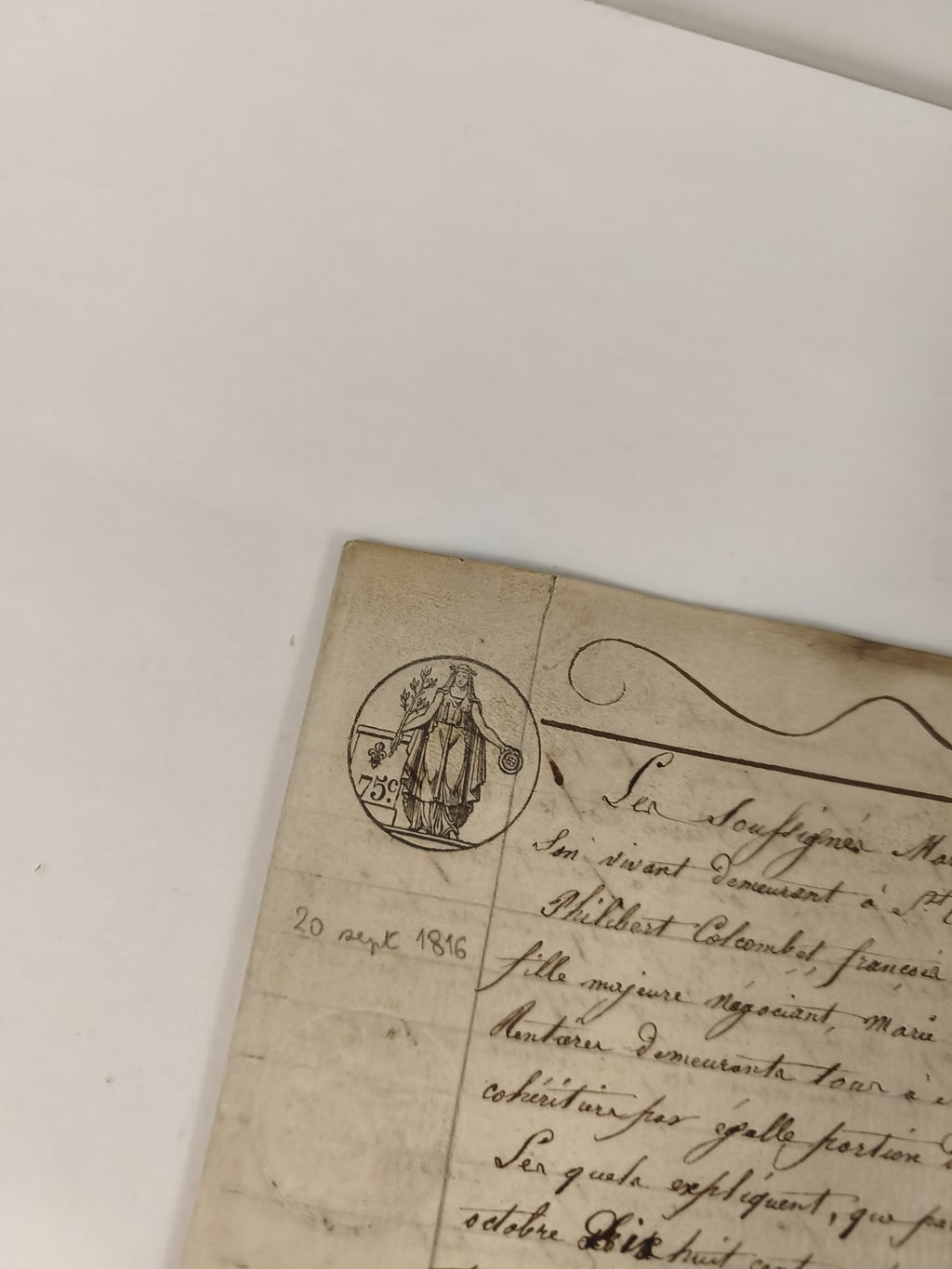 Acte manuscrit 1816 papier timbré Louis XVIII succession Colombet XIXe