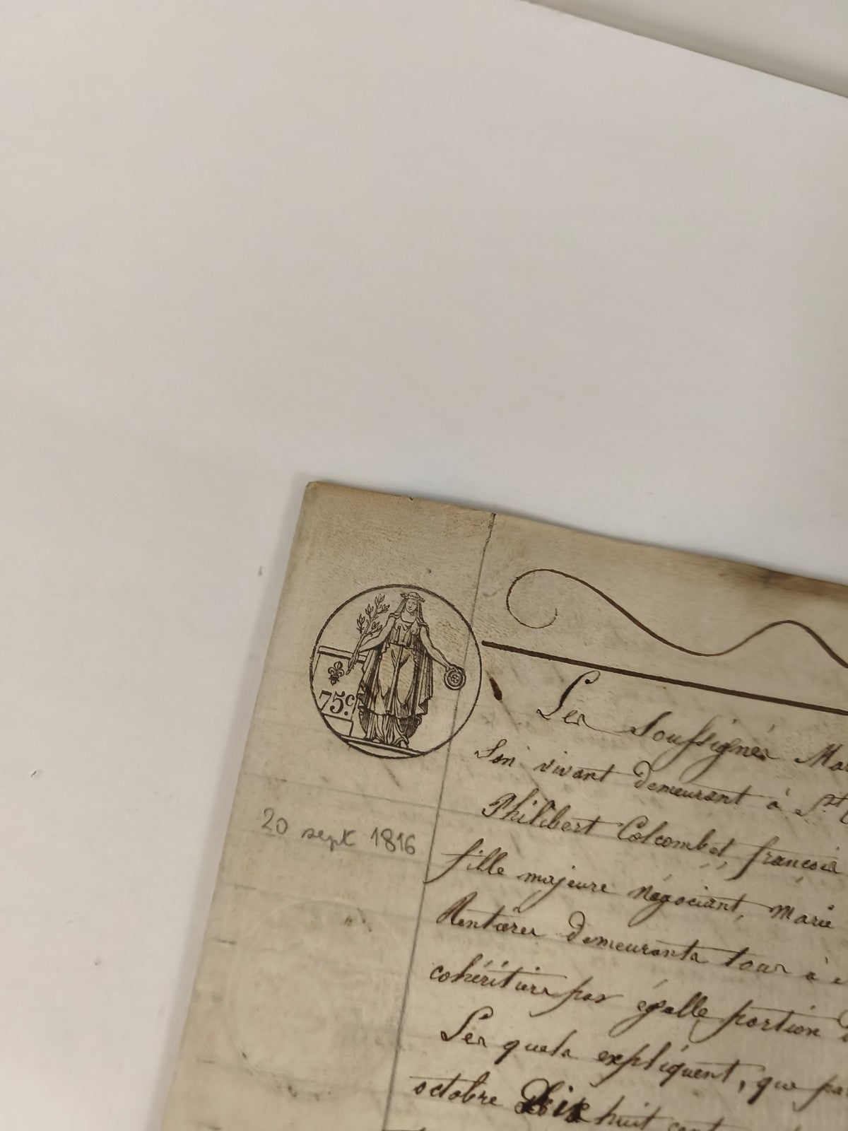 Acte manuscrit 1816 papier timbré Louis XVIII succession Colombet XIXe