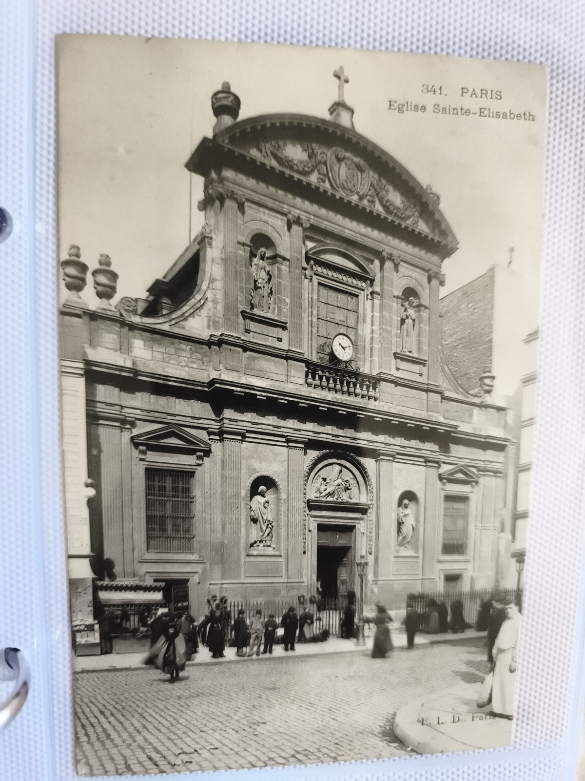 CPA Paris Église Sainte-Elisabeth façade animée photo ancienne