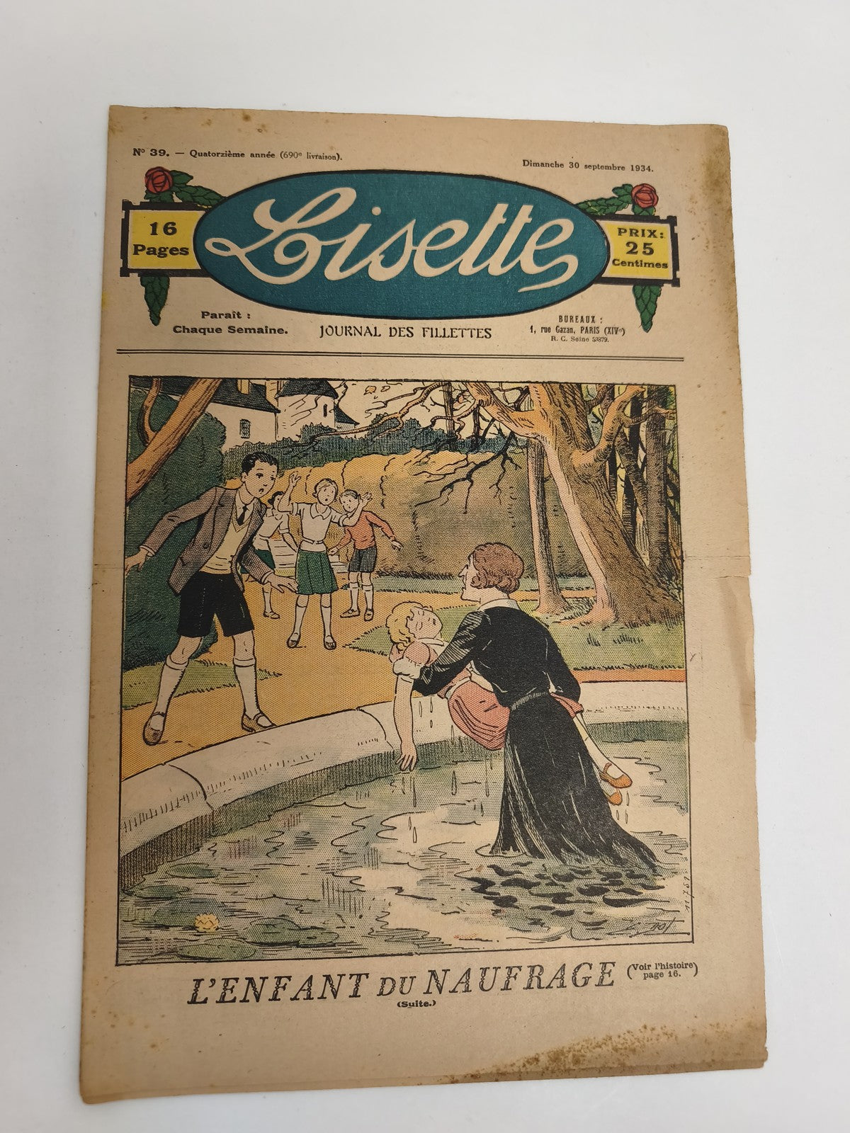 Ancien journal Lisette 1934, Journal des fillettes, couverture illustrée, vintag