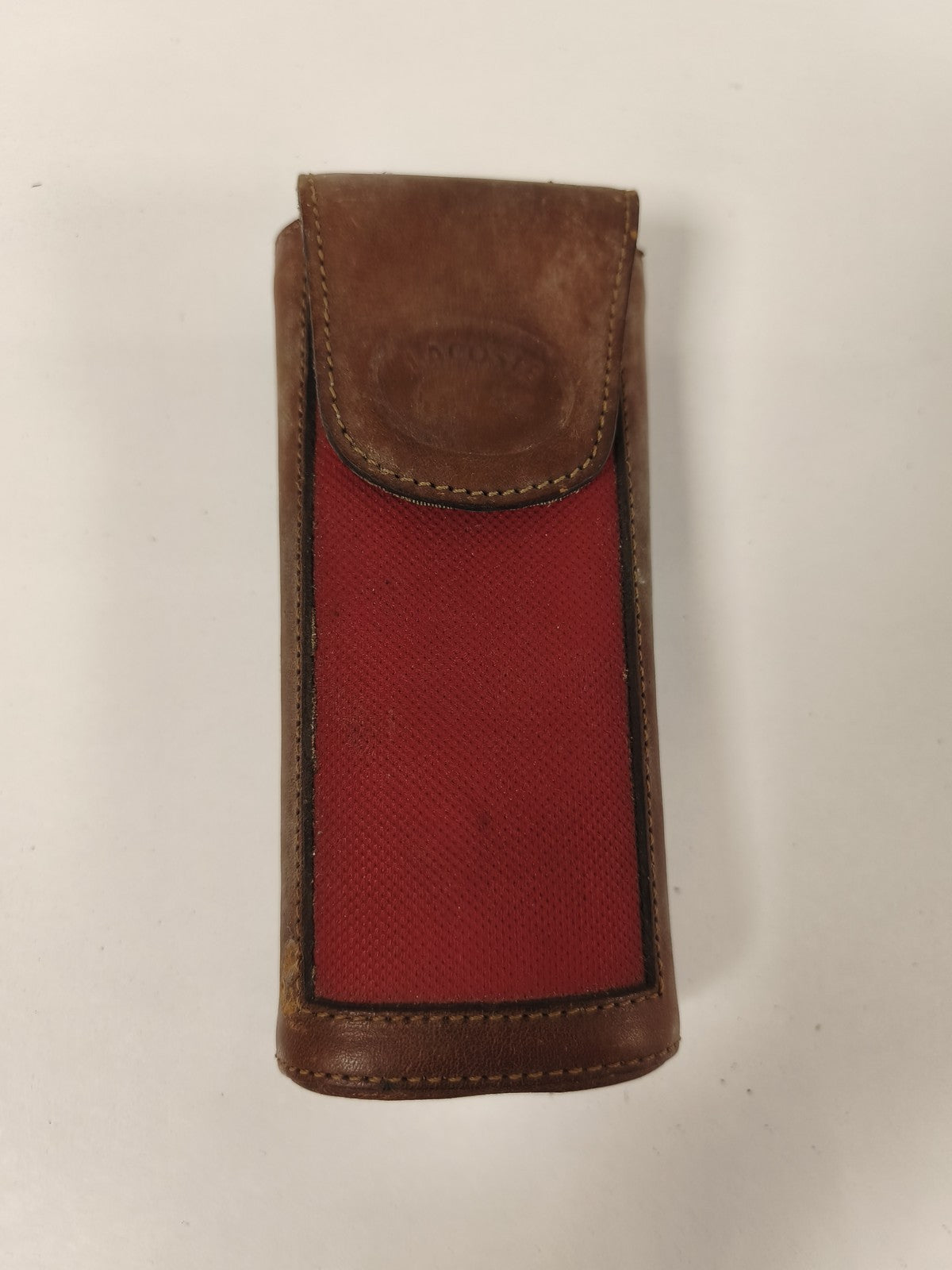 Ancien étui Lacoste cuir et tissu rouge, vintage accessoire original