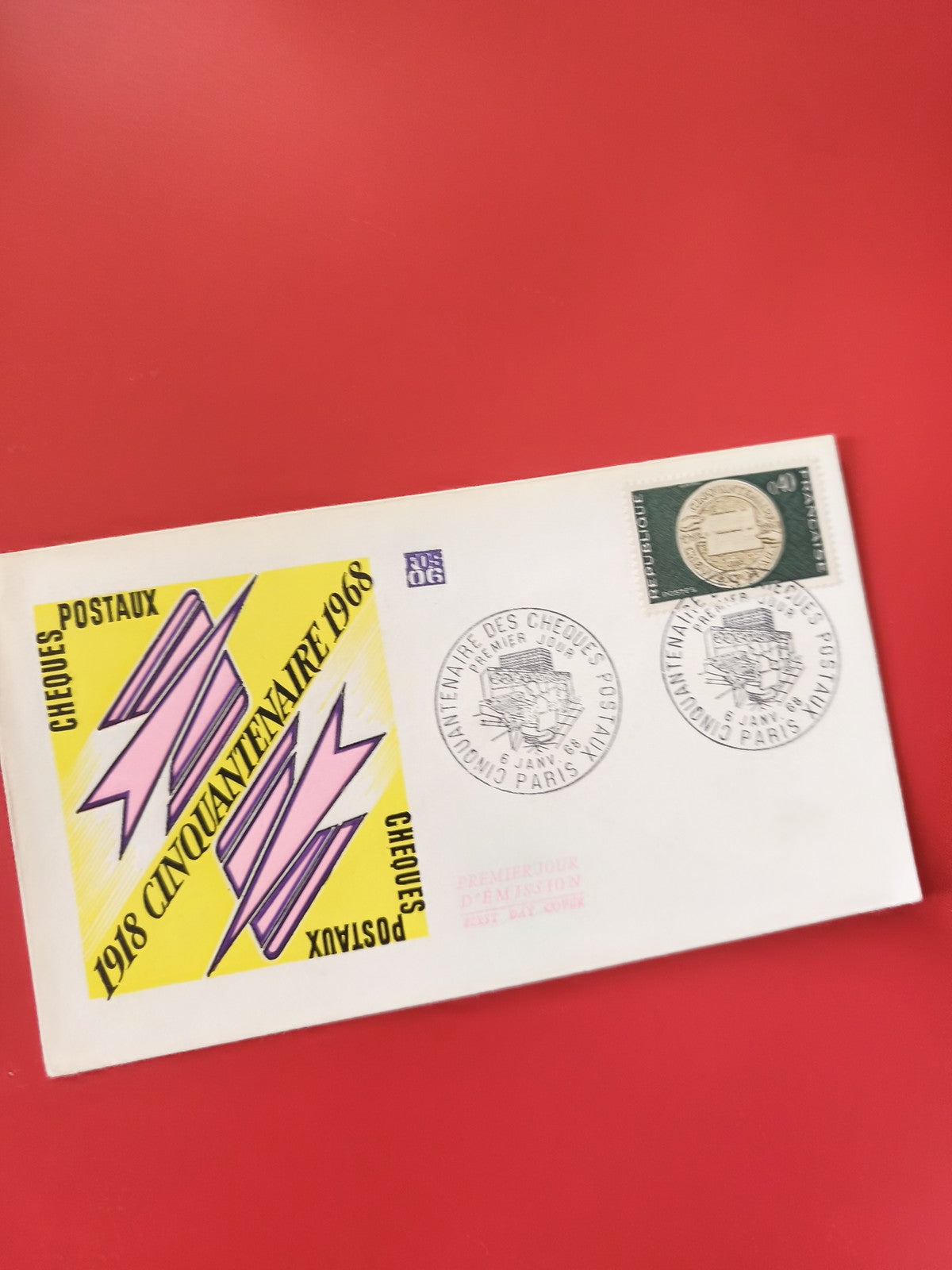 Enveloppe philatélie 1918-1968 Chèques Postaux, cachet premier jour, timbre