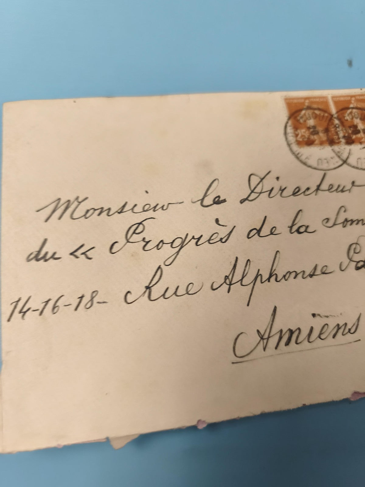 Ancienne enveloppe oblitérée début XXe philatélie Amiens timbres orange (Ref 6)