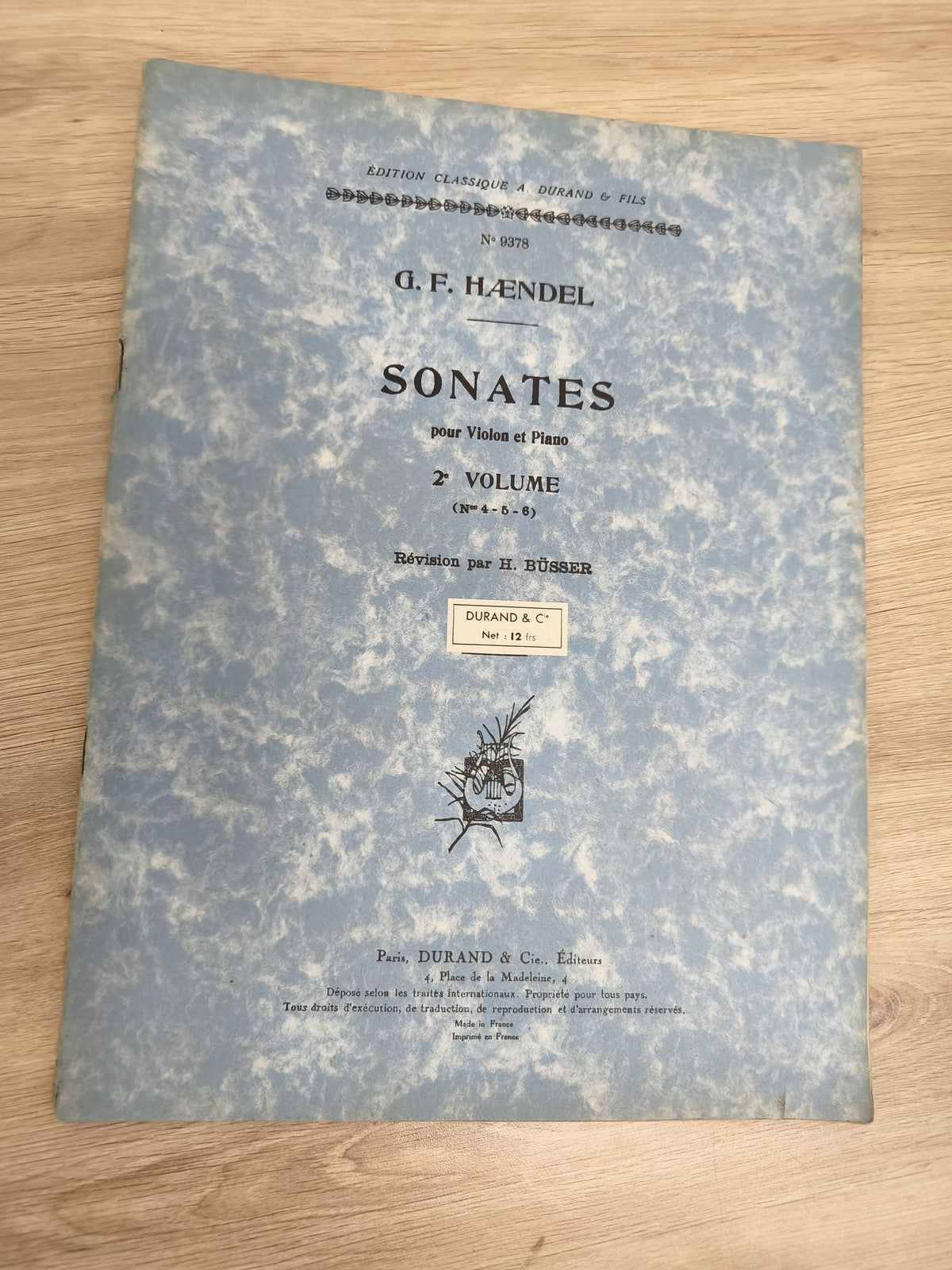 Ancien livre partitions Haendel violon piano Durand 2e volume vintage bleu