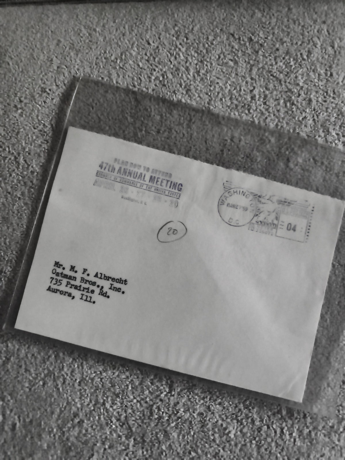 Lettre oblitérée Washington 1959 47th Annual Meeting philatélie USA (Ref 27)