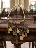 Boucle d’oreille fantaisie vintage dorée, style ethnique, pampilles pendantes